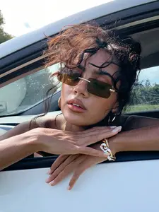 Unisex Retro Business Style Metal Frame Sunglasses, Long Rectangle Frameless Design, Perfect for Vacation Outdoor Activities