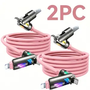 4-in-1 Multi-Function 240W Fast Charging Cable with Vibrant Ambient Lighting Supports USB-A Type-C and Lightning Connectors Compatible with iPhone 17 and Samsung Chargers