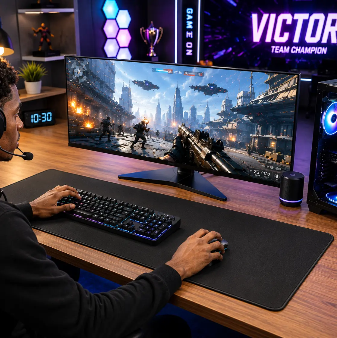 KTRIO Large Rectangular Gaming Mouse Pad Desk Mat - PC, PC & Desk Accessories, Gaming Setup Accessories, Fabric Micro-Weave Cloth for Precise Control, Non-Slip Rubber Base, Reinforced Stitching, Water-Resistant, Easy to Clean for Office & Gaming Use