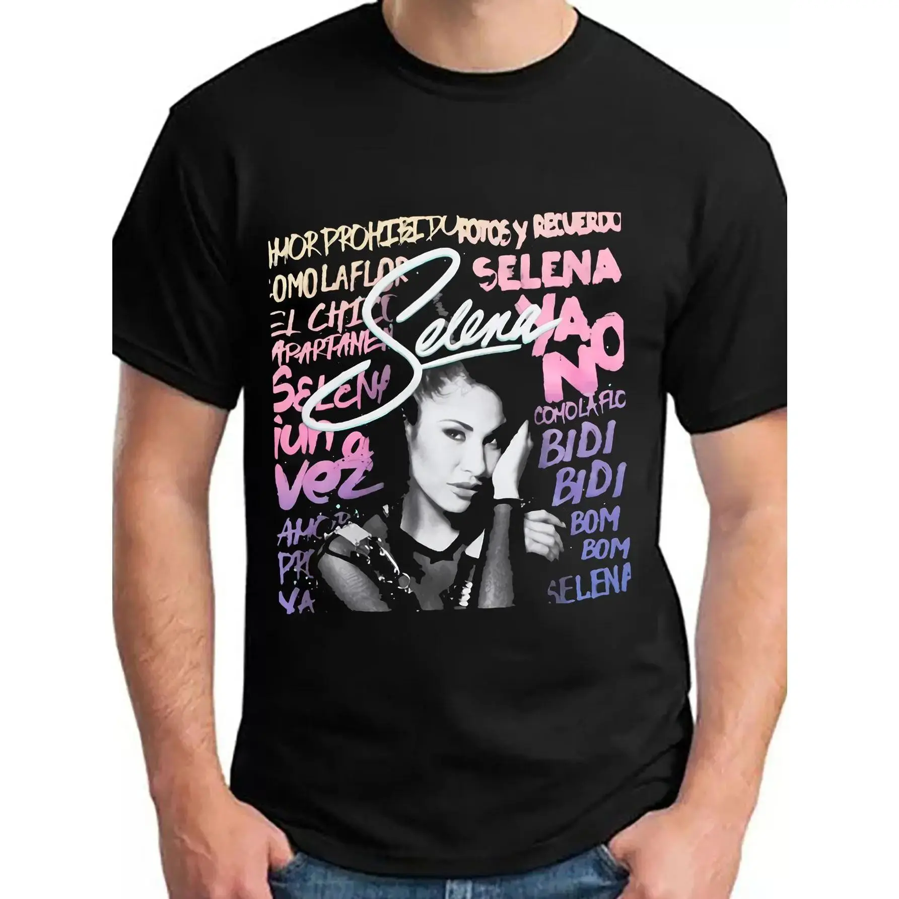 Women's Selena Quintanilla Vintage Anime Graphic Shortsleeve T-Shirt - 100% Cotton Soft Round Neck Top, Slim/Loose Fit Options, Vibrant Geometric Print, Casual Wear, Machine Washable, All-Season Comfort, Ideal Fan Gift