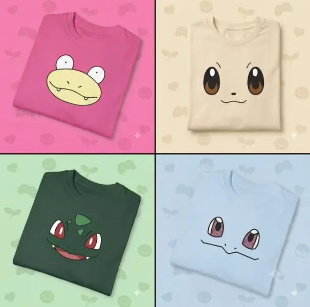 Halloween Christmas Minimalist Monster Face PKM T-Shirt,Summer Beach Family Matching Tee,Cute Anime Graphic Top Gift For All Ages Kids Adults Family Members