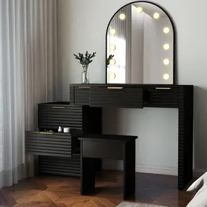 Modern Large Makeup Vanity Desk - Lighted Mirror, Glass Top, Drawers, Charging Station, Easy Assembly for Bedroom, Aesthetic Room Decor (47.24x15.75x57.09in)
