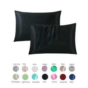 2/4-Pack Black Satin Silk Pillowcases for Hair & Skin - Cooling Luxurious Envelope Closure Pillow Covers - Gentle on Skin Beauty Sleep Bedding Gift for Women Men (No Pillow Core)