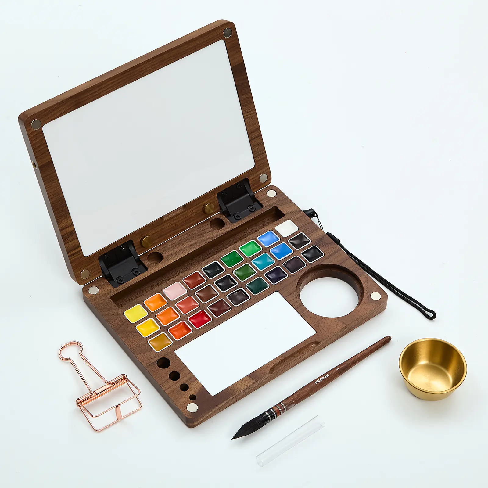 MEEDEN Artist-Grade Watercolor Paint Set - 27-Color Art Craft Supplies, Walnut Wood Case with Magnetic Close, Natural Squirrel Hair Brushes, Fas-Grade Watercolor Painting Supplies for Travel Artists