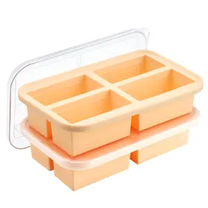 Super Ice Cube Tray 1 Cup X 4 Portions Big Silicone Freezing Mold with Lid, for Soup&Meal, Prep Food Leftovers Freezer Storage Container, 2Pack
