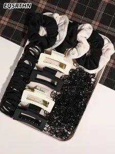 1060/1054/1028pcs Maillard color hair accessories set, including solid color hair clips, plastic hair loops, spiral hair clips, rectangular hair clips and claw hair clips, suitable for women-retro and minimalist style, suitable for daily matching of the f