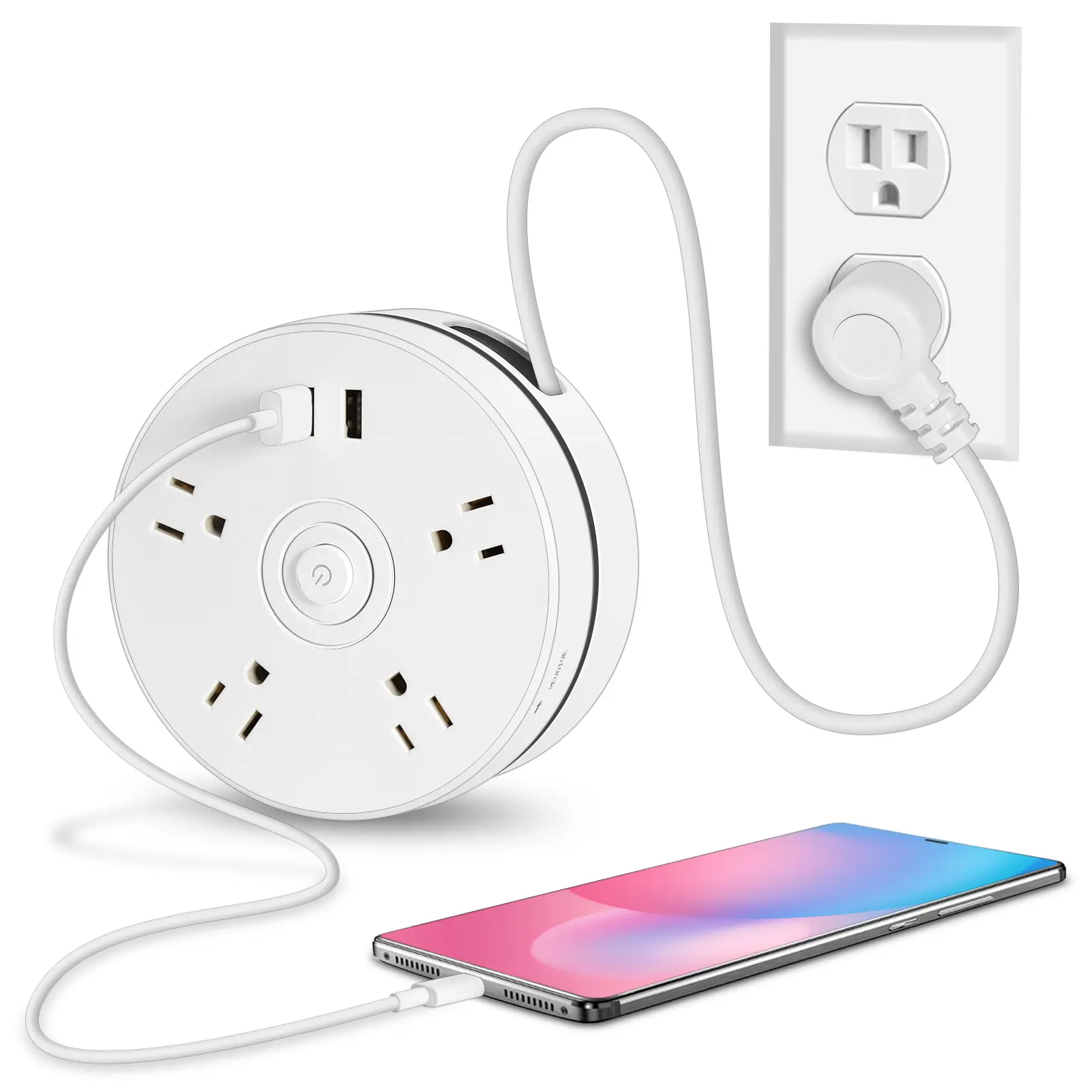 Retractable Travel Power Strip  6 ft Extension Cord Portable Powerstrip with 4 Outlet 2 Smart USB for Travel Cruise Ship Beach Vacation Essentials