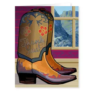 Stonehouse Collection Thank You Western Cowboy Boot Note Card - 10 Boxed Cards & Envelopes - Desert Scene