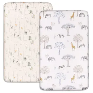 2 Pack Pack N Play Sheets, Fitted for Pack and Play Mattress, Ultra Soft Natural Fit, Portable Mini Cribs Sheet, Convertible Playard Cover