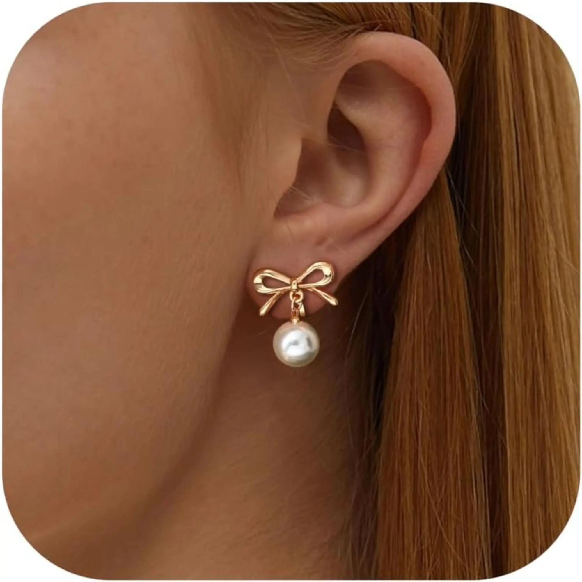 ORAZIO Clip On Earrings for Women - Pearl Drop Dangle Earrings with Bow Heart CZ - Lightweight Hoop Earrings for Non-Pierced Ears Gold Silver Finish Jewelry for Weddings Parties
