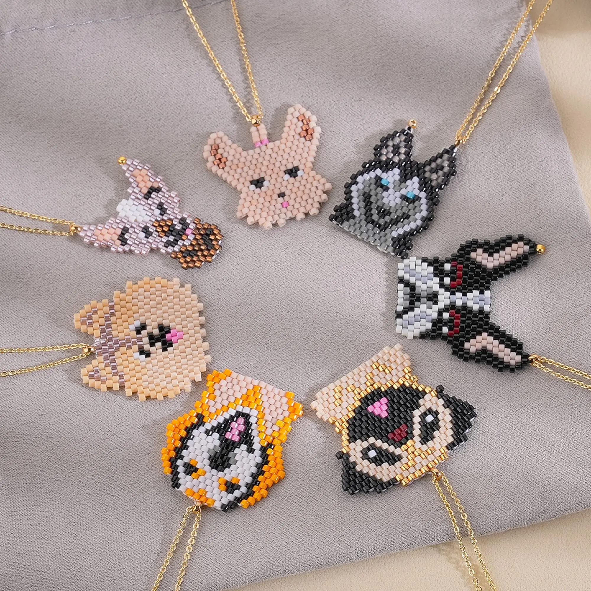Miyuki Seed Bead Dog Necklace, Beaded Puppy Charm, Dog Lover Gift