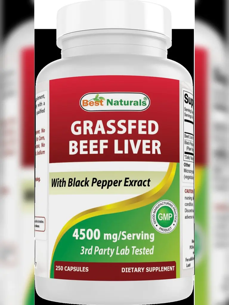 Best Naturals Grass Fed Beef Liver Capsules 4500mg 250 Count - Desiccated Supplement - Energy Production, Detoxification, Digestion, Immunity - Added Black Pepper Extract for Maximum Absorption.