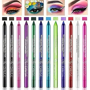 evpct 7Pcs Colored liquid Eye Liners Face Stamp Cosplay Gothic Makeup Set Kit for Beginners, Black Brown Purple Blue Red Pink Green Star Flowers Heart Moon Triangle Lightning Butterfly Stamps Eyeliner