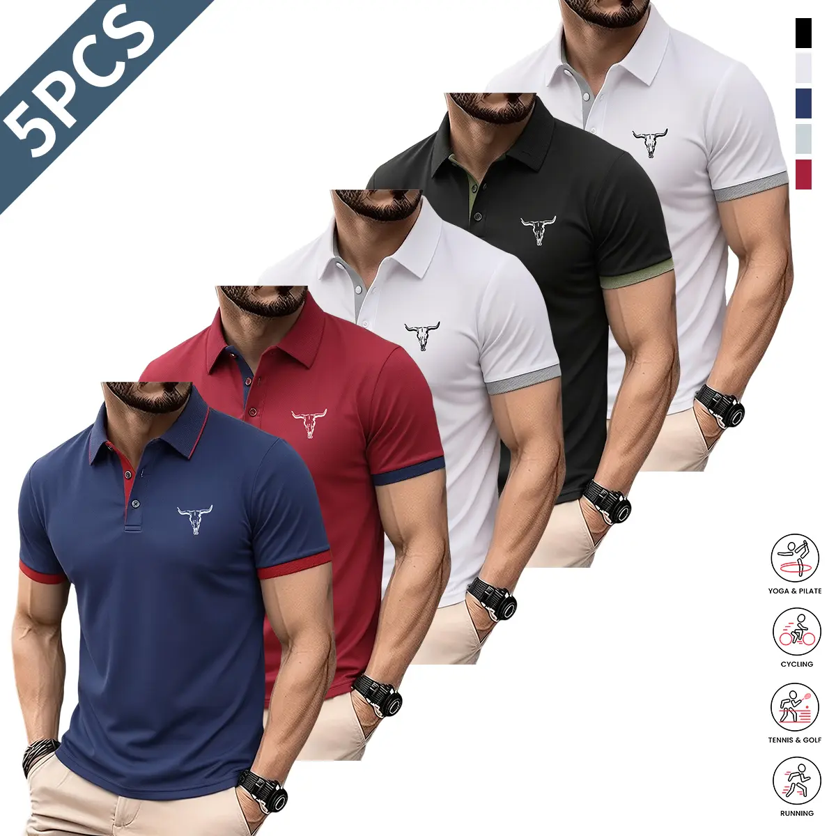 Dark blue + wine red + white + black + white