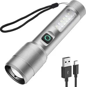 Rechargeable Flashlights High Lumens, G1000 Super Bright Flash Light Grey, Small Zoomable LED Flashlight with 3 Lighting Modes, Portable Tactical Flashlight for Camping Essentials (Battery Included)