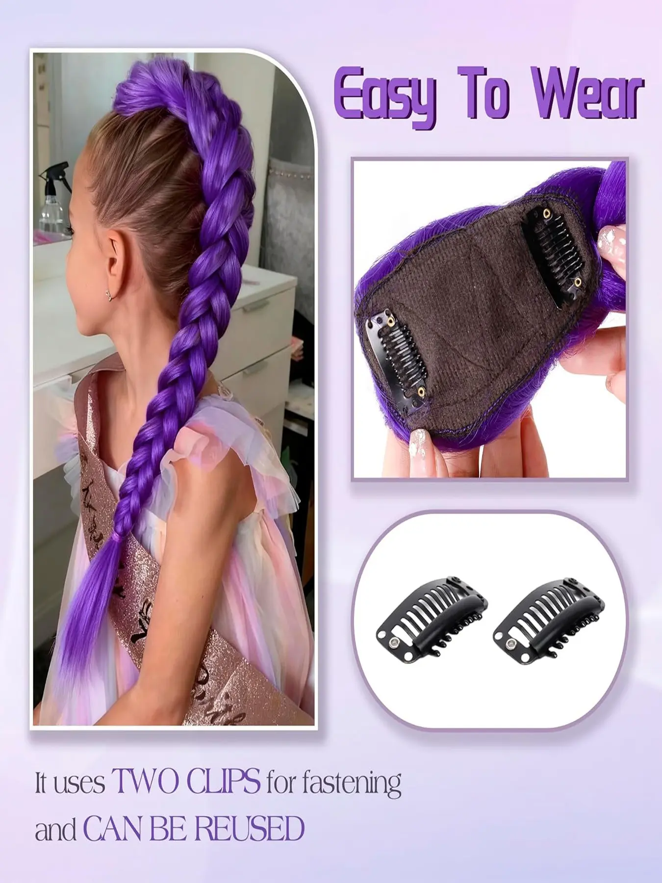 Long Purple Braiding Hair Pre Stretched,Rumi Synthetic Braiding Hair for Christmas Party Cosplay Braiding Hair Extensions for Girls,Synthetic Hairpieces,Synthetic Braided Wigs,Role Play Wig,(Purple,26 Inch)