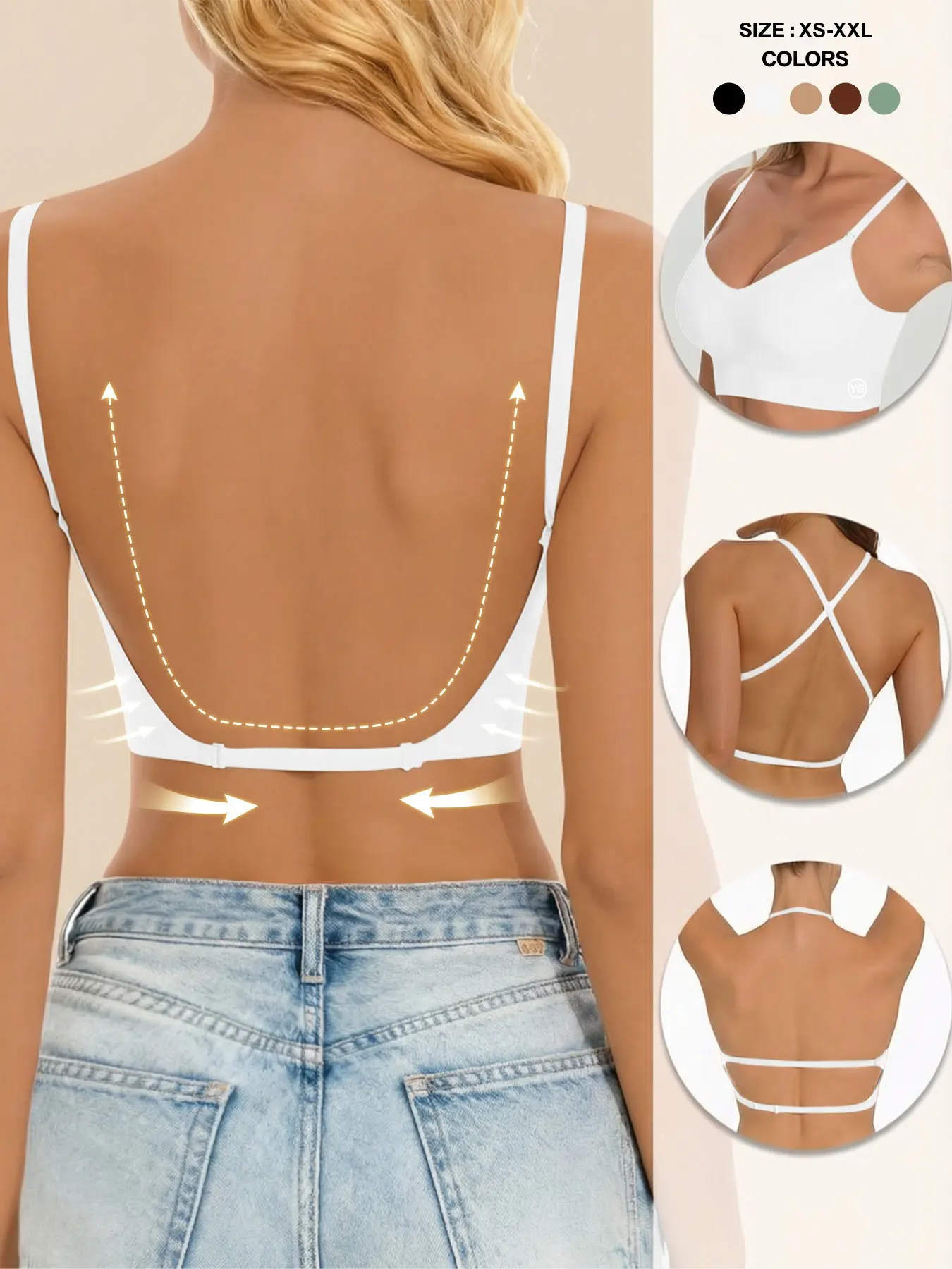 Women's Seamless Backless Fit Minimalist Bra, Invisible Multi-Strap Convertible Strap Wireless Push-Up Bra, Adjustable Strap Bra, Suitable for Wedding Dresses and Party Gowns, Underwear, Womenswear