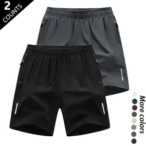 Men’s Two-Pack Athletic Shorts Set Ice Silk Quick-Dry Fabric High-Stretch Breathable Cool-Touch Design Elastic Waistband Zippered Pockets Reflective Stripes Anti-Wrinkle No Pilling Versatile for Summer Casual Sports - Tropical, Menswear