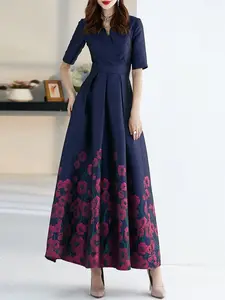 V neck Floral Printed Elegant Dress Casual Sleeve