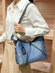 Intangible Cultural Heritage Zhuang Brocade Fashionable Commuting Versatile Shoulder Crossbody Bag, Chinese Style Niche Handheld Tote Bag, Dragon Beard Bag for Women