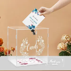 Wedding Card Box with Sign, Large Clear  Card Box with Lock for Wedding Reception Anniversary Shower Birthday Party Events Decorations