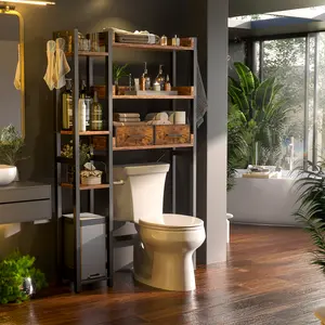 Over The Toilet Storage with 2 Drawers - 7 Tier Bathroom Organizer with Adjustable Shelf, Freestanding Space Saver Storage Rack Above Toilet Stand with 4 Hooks for Restroom, Laundry