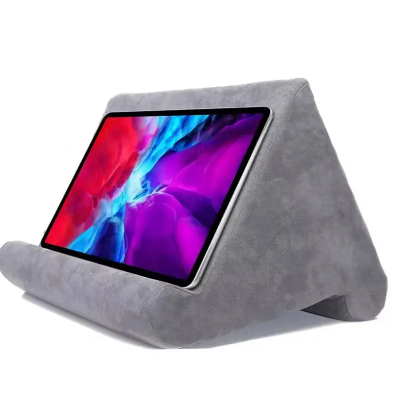 sturdy phone stand Hands-Free Tablet Pillow Stand with Storage Pockets, Soft Wedge Holder for iPad, Kindle, Samsung Tablets & Phones, Bed Couch Desk Reading, Streaming, Gaming & Travel – Gray