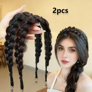 2-piece set of fashionable adjustable fishbone braided headbands |   Minimalist Rayon Hairband, suitable for everyday casual wear, solid color crochet headband.