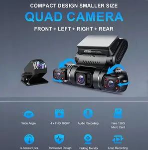 PRUVEEO Dash Cam, 4 Channel Camera FHD 1080Px4, Front, Left, Right and Rear, Front and Rear Inside, Built in GPS WiFi, Free 128GB Card, D90-4CH， Hd Driving Recorder，Dashcam Vehicle Automotive Dvr，Rotatable Dashcam Video Dashcam