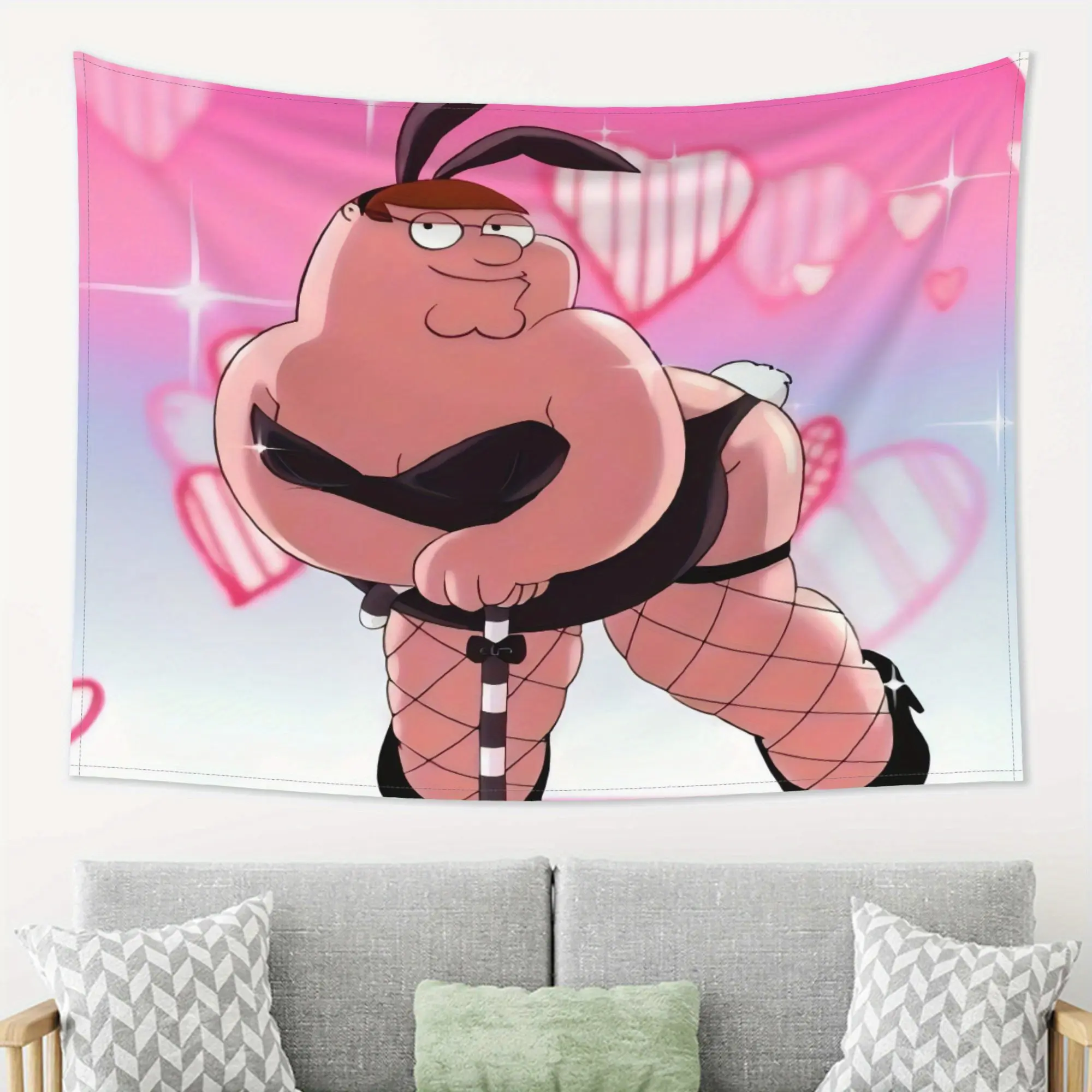 1pc Polyester Funny Cartoon Wall Hanging Tapestry, Vibrant Pink-White, Bold Heart Patterns, Sunset Watercolour Home Inspo Holiday Funny Decor for Living Room, Bedroom Room Art