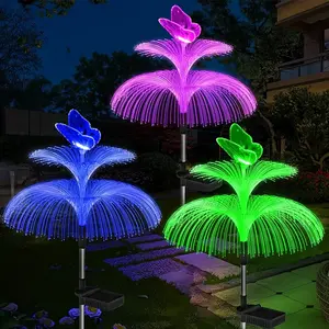 2Pack Solar Garden Lights, Newest Solar Outdoor Lights Decorative, 7 Color Changing Double Jellyfish and Butterfly Solar Flower Lights for Christmas Pool Outdoor Yard Garden Decor