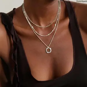 3 Piece Minimalist Layered Necklace Set for Women – Dainty Twisted Circle Pendant, Gold & Silver, Adjustable Length, Delicate Stackable Necklaces for Daily & Party Wear,summerwins
