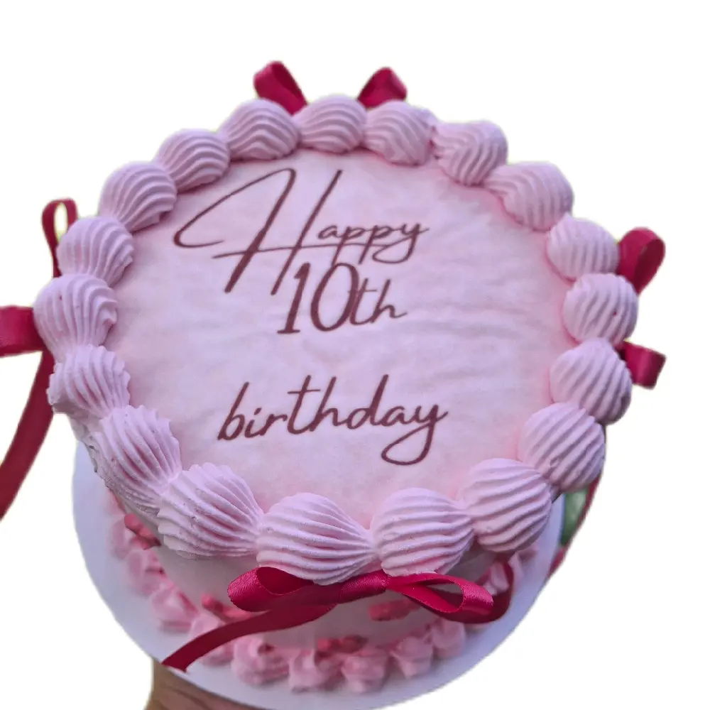 8.5x11 In Edible Icing Sheet, Happy 10th Birthday Pink Design with 6" Picture, Cake Decor Supply