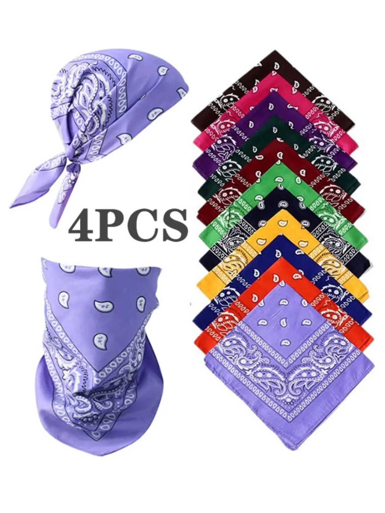 4PCS Fashion Paisley Colorful Square Scarf Headscarf Hip Hop Style Headband for Men and Women Outdoor Sports Headband for Cycling Hiking Paisley Print Scarf Printed Polyester Scarf
