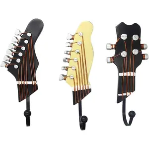Guitar Shaped Decorative Hooks Rack Hangers for Hanging Clothes Coats Towels  Hats Metal  Hooks Wall Mounted Heavy Duty (3-Pack) (Guitar Hook-A)