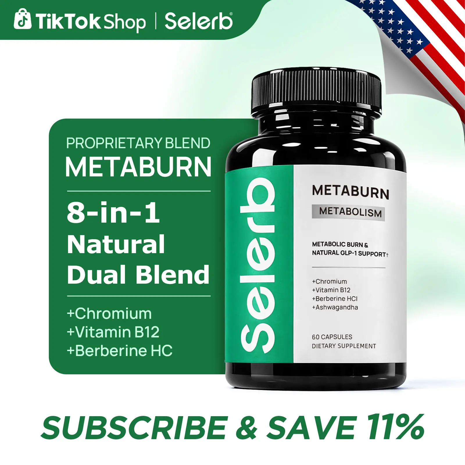 Selerb Metaburn for Daily Nutrient Support – With Chromium, Vitamin B12 & Berberine HCI – 60 Capsules