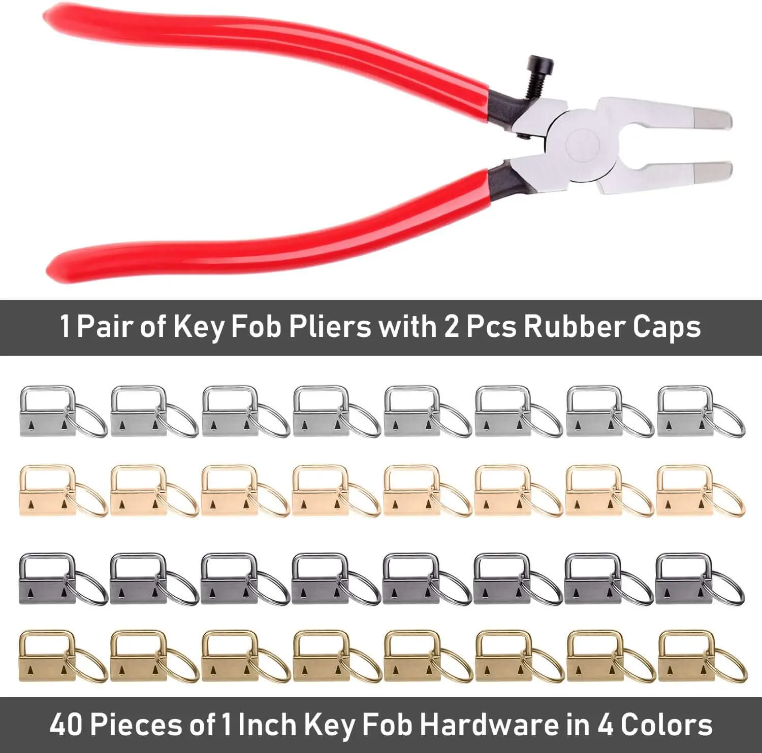 40Pcs Key Fob Hardware Set - 1 Inch Keychain Hardware with Pliers for Wristlet,Lanyard & Key Chain Making Supplies