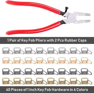 40Pcs Key Fob Hardware Set - 1 Inch Keychain Hardware with Pliers for Wristlet,Lanyard & Key Chain Making Supplies