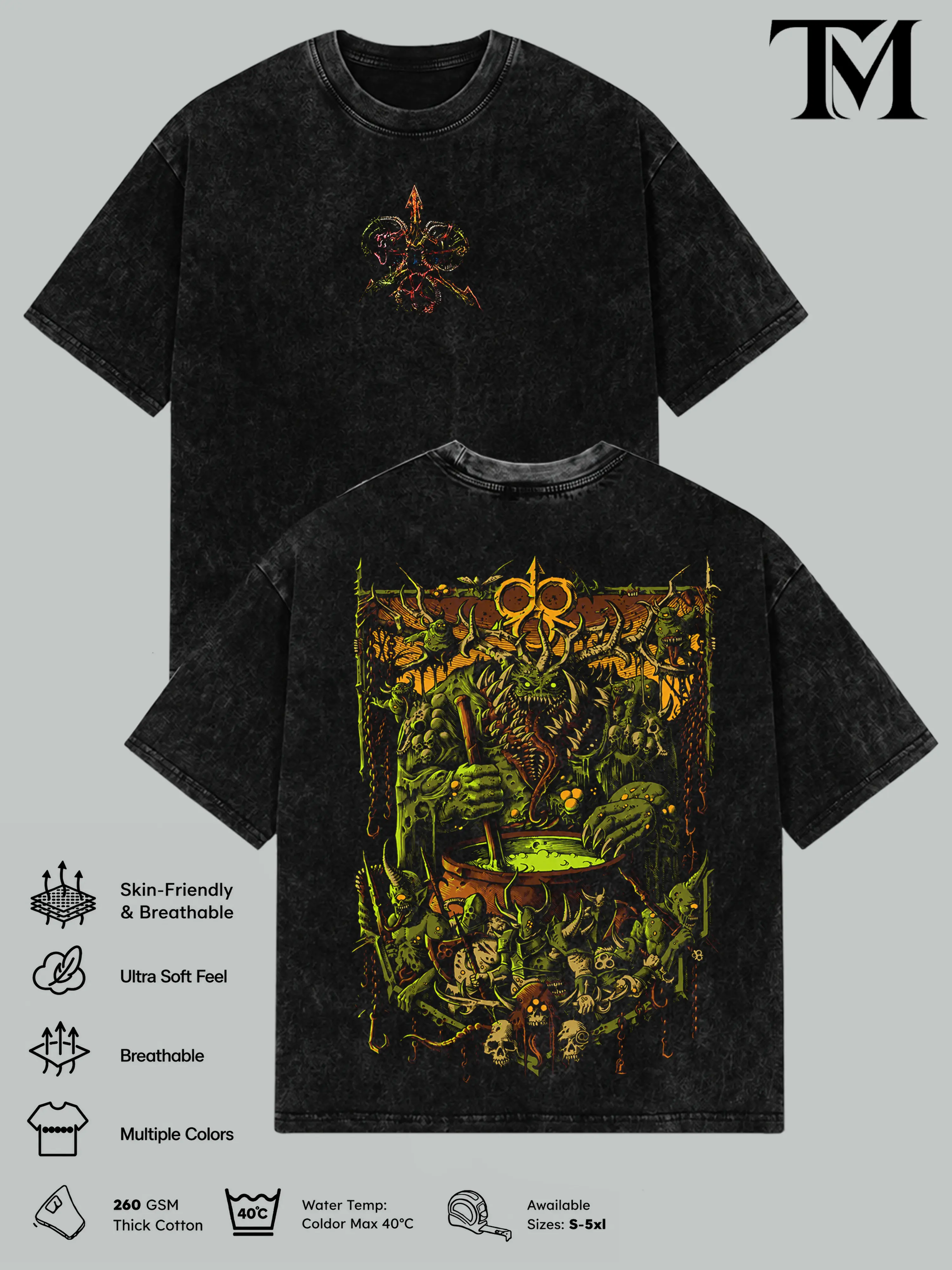 Warhammer 40K Nurgle Great Unclean One Vintage Washed T-Shirt & Hoodie, Chaos Daemons Graphic Tee, Heavyweight Cotton Grimdark Sci Fi Streetwear, Oversized Unisex WH40K Fan Gift