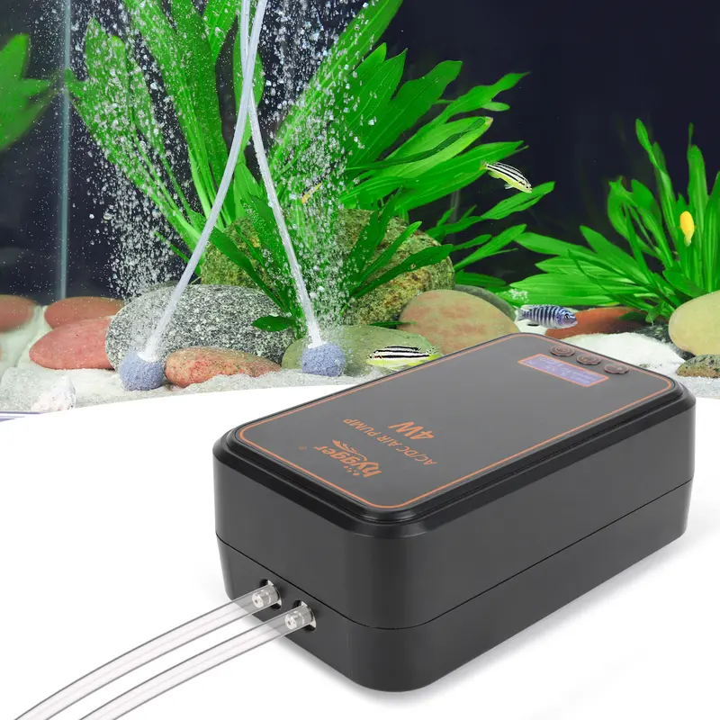 hygger Contemporary Rectangle Aquarium Air Pump Kit - Rechargeable Portable Oxygen Bubble Tube, Single/Dual Outlets, Ultra-Quiet 1.5w, 23–28h Battery (23 hrs), Auto Switch, HD Airflow Display, Power Bank Ready, Air Stones for Up to 200 Gal Fish Tanks