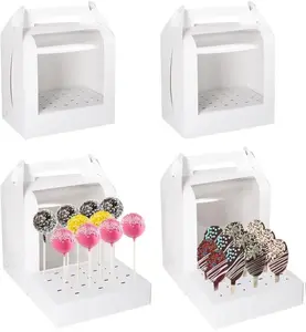 4Pcs Portable Cake Pop Holder Boxes:  Cake Containers with Clear Window - Lollipop Display Boxes Used for Weddings Baby Showers Birthday Parties
