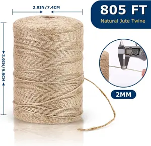 Vanhench 805FT Natural Jute Twine String, Bulk Hemp Jute Rope Cord Twine for Crafts Gardening, Gift Wrapping, Wedding Décor, Packing Material Burlap Ribbon, Christmas Knitting Macrame Decoration