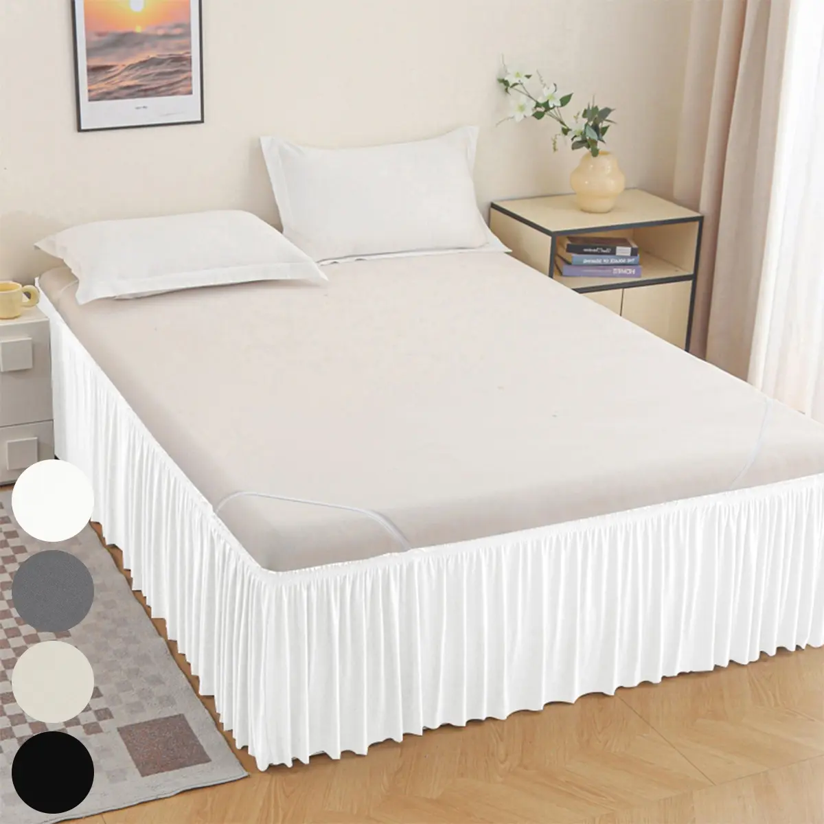 Seasonal Plain Elegant Ruffle Bedskirt, Bedding Accessories, Elastic Fit Adjustable Wraparound Design, Super Soft Fabric Comfortable Breathable Anti-Wrinkle, Ideal Gift for Dormitory Bedroom