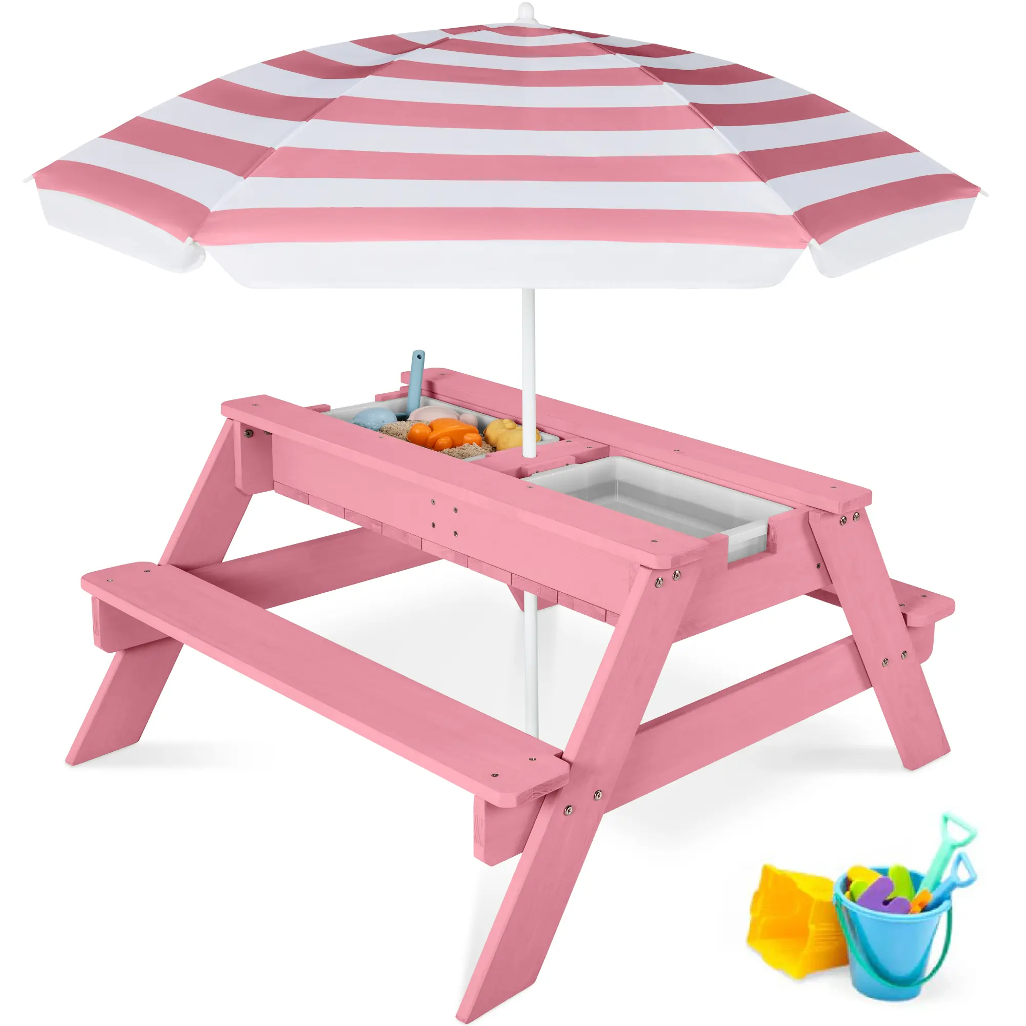 Best Choice Products Kids 3-in-1 Outdoor Sand and Water Activity Picnic Table with Umbrella