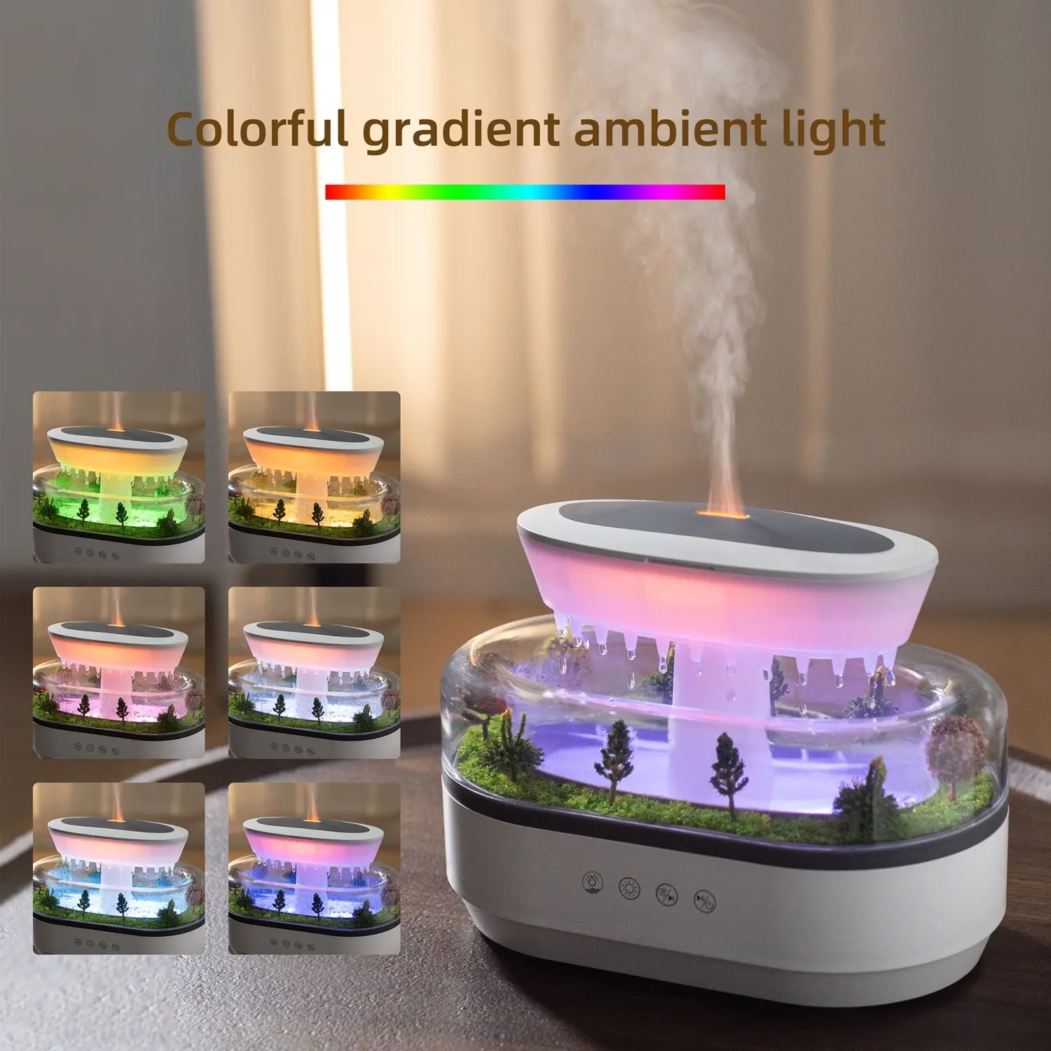 Latest Micro Landscape Raindrop Aromatherapy Humidifier with Music & Rain Sound, LED Light, Ideal Gift for Home Office Baby Plants, Cute Humidifier