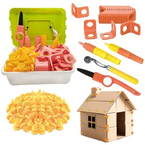 Cardboard Cutting Tools for Kids with Storage box,Safe DIY Cutter,148 PCS Construction Kit for Family & Team Activities,Creative Educational Toys Gift for Boys and Girls, Art Crafting Kit