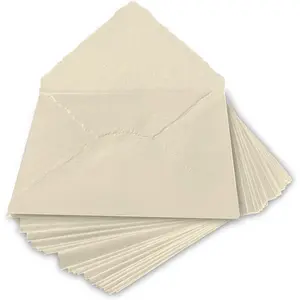 Handmade Cream/Ivory Deckle Edge Envelope - 4.25x6.25" - Package of 25 Cold Press Sheets - for Announcements Wedding Invitations Greeting Cards Crafts - Thick 150 GSM