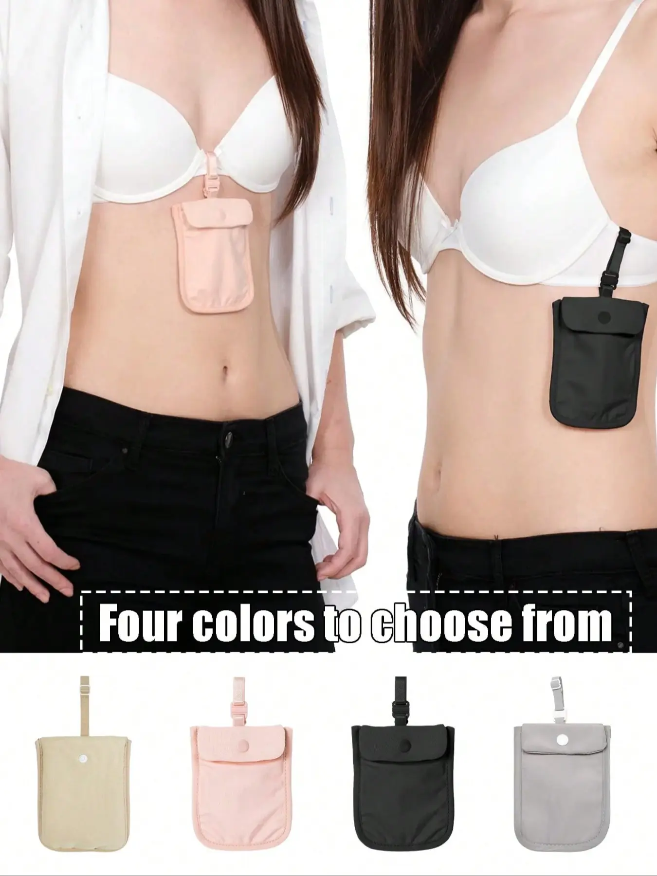 Fashion Hidden Bra Wallet, Rfid Shield Secret Pocket, Adjustable Strap Multi-Color Purse, Soft Skin-Friendly, Button Closure, Lightweight Breathable, Bra Accessory