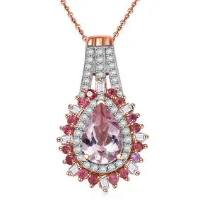 Pink Morganite and Multi Gemstone 2.00 ctw Pendant Necklace in 18K Vermeil Rose Gold Plated Sterling Silver 20 Inches  Birthday Christmas Gifts
