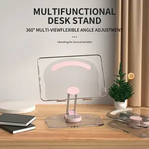 360° Rotating Acrylic Tablet Stand, Adjustable & Foldable Desktop Holder for Home Office, Portable Compact Transparent Tablet Mount Support Rack, Compatible with iPad Pro Air Mini, Kindle, Surface & Phones 4-13, Folding Stand